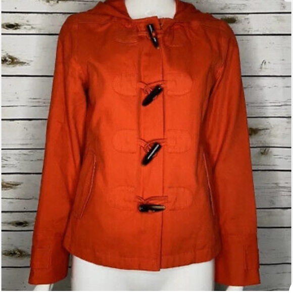 🍓Banana Republic Jacket Size Small Hooded Red Toggle closure Pink lining - Picture 10 of 12